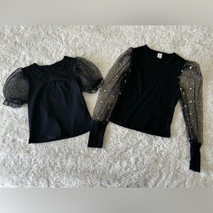 New SHEIN Black Kids Tops with Glitter Sheer Sleeves Size 9